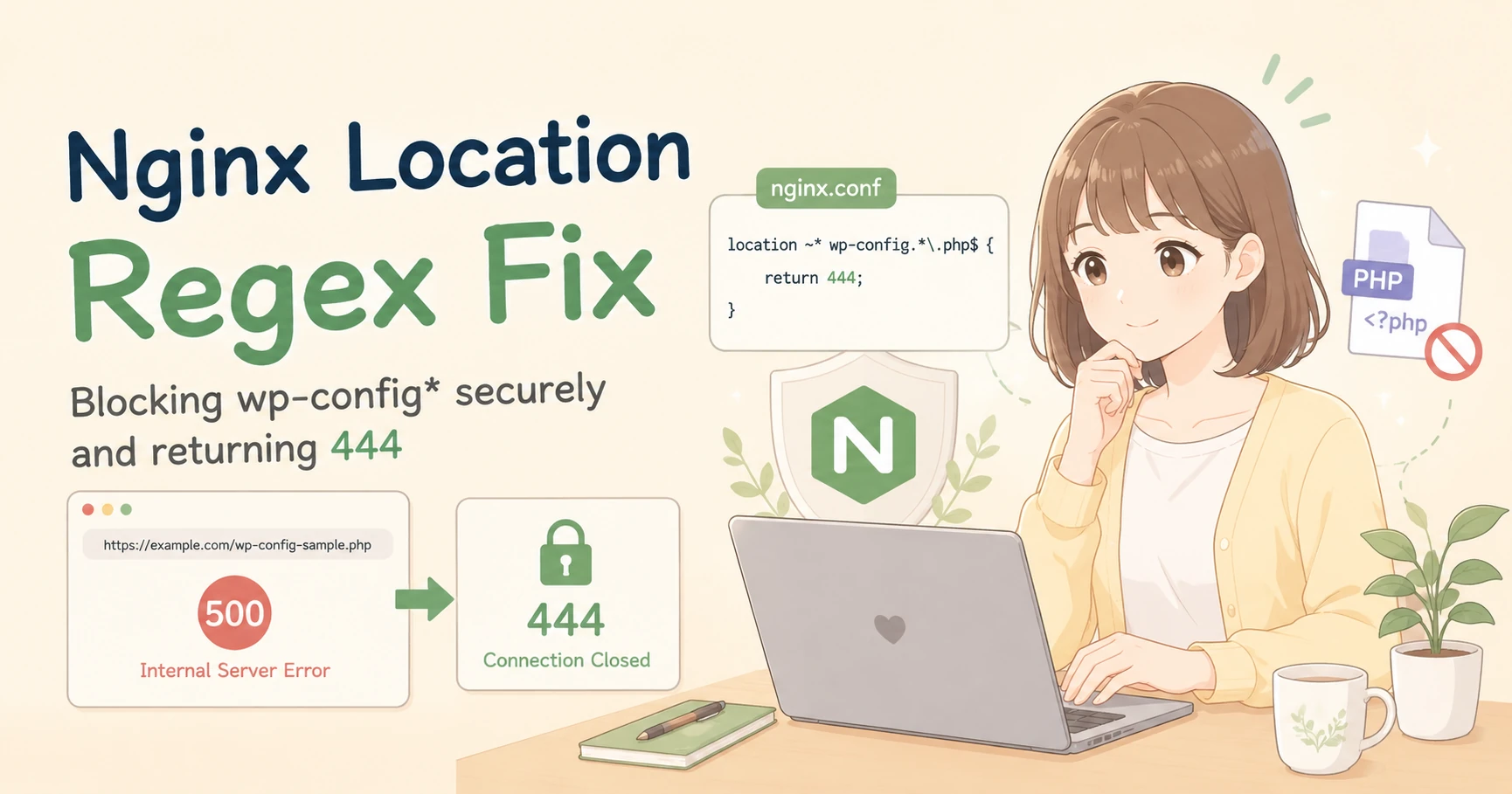 wp-config-sample.phpが500を返していた理由とNginxのlocationを正規表現に変えた話