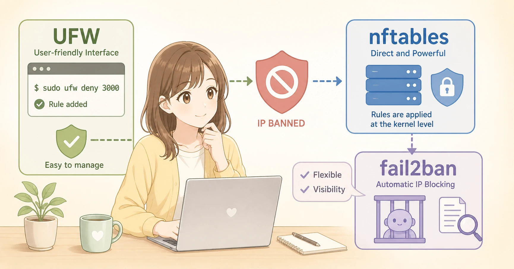 UFWとnftablesの違いとfail2banでの使い分け｜ban状況を可視化する設定方法